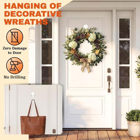 Suction Cup Wreath Hanger, Upgraded Reef Hook for Front Door/Glass Window/Over Door, Christmas/Thanksgiving/Halloween/July 4th/Easter/Valentine/Spring/Summer/Fall,Non Punching