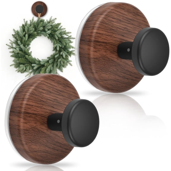 Suction Cup Wreath Hanger, Upgraded Reef Hooks for Front Door, Glass Window, Over Door, Mirror & TileChristmas/Thanksgiving/Halloween/July 4th/Easter/Valentine/Spring/Summer/Fall (Walnut, 2 Pack)