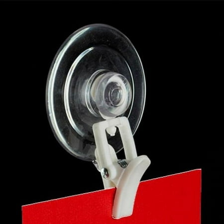 Suction Cup with Clever Clip - White Stick on Swivel Item Organizer / Sign Holder - 10 Pack