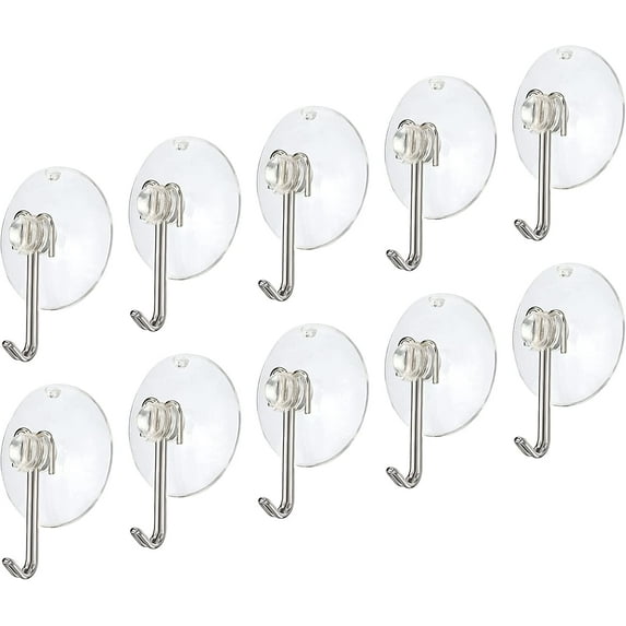 Suction Cup with Detachable Metal Hooks 35mmx15mm Wall Hanger for Glass Window Door Home Kitchen Bathroom, Clear PVC, Pack of 10