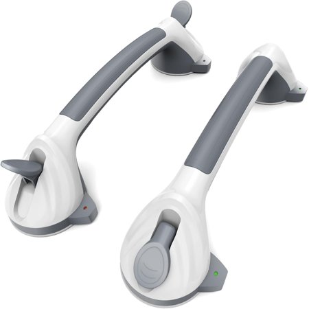 Suction Grab Bars for Showers with Safety Indicator, No-Drill 4mm Thickened Handicap Shower Handle for Seniors, Non-Slip Bathroom Balance Rail for Smooth Tiles & Tubs