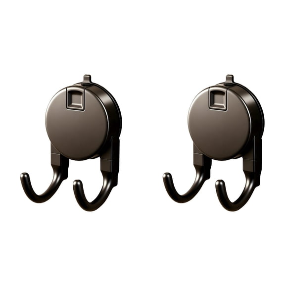 Suction Hooks Heavy Duty Double Prong Wall Hooks, Washing Line Hook No Drill Waterproof Vacuum Cup Hooks for Bathroom Kitchen Shower Towel Robe Coat Holder, Dark Gray 2 Pack