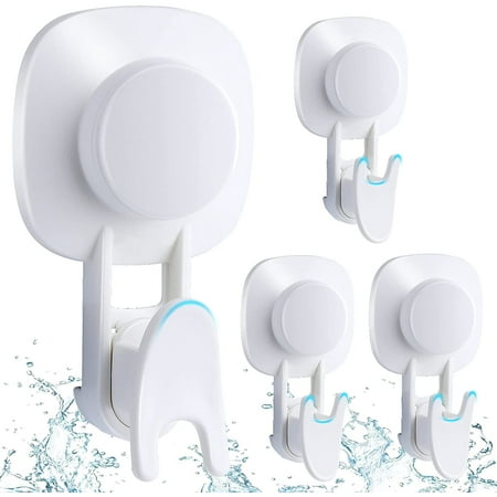 LUXEAR Strong Suction Cup Hooks, Waterproof Shower Hooks for Bathroom & Kitchen, Powerful Vacuum Removable Window Hooks for Christmas Decoration - 4 Pack