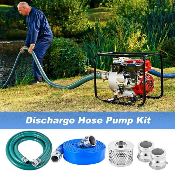 Suction Hose Pump Kit | Heavy Duty Suction Hose | Includes 65Ft Blue PVC Discharge Tube, 20Ft Suction Tube, Round Hole Suction Strainer, Cam and Groove Adapter