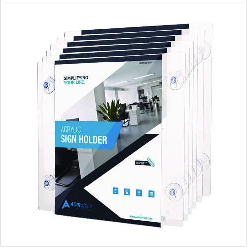 Suction-Mount Acrylic Window Sign Holders, 8.5 x 11, Clear, 12 Sign Holders | Bundle of 2