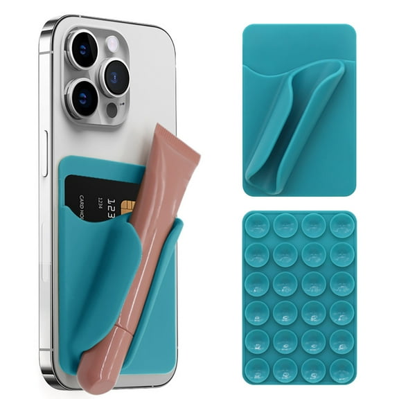 Suction Pad Type Silicone Lipstick Lip Glaze Mobile Phone Case Holder Soft Shell Phone Protective Cover-Blue