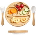 thumbnail image 1 of Suction Plates for Baby Toddler, Bamboo Divided Platter Feeding Dishes with Silicone Fork Spoon, All-Natural Baby Food Plate Stays for Baby-Led Weaning, Non-Slip Design, 1 of 7