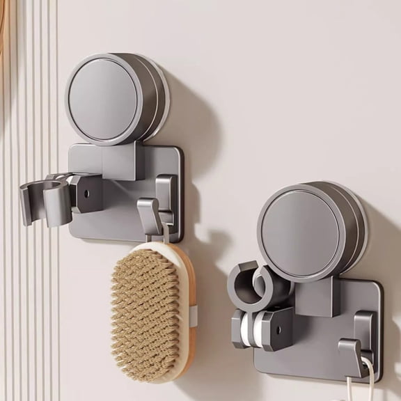 Suction Shower Head Holder , 2 Pack Relocatable Handheld Showerhead Holder, Handheld Shower Head Wall Mount Bracket with Hanger Hooks, Suitable for Installation On Smooth Surfaces