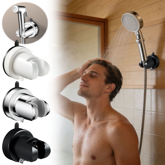 Suction Shower Head Holder Removable Wall Mount | 360° Rotating Adjustable Handheld Bracket for Round Slide Bar | Height Customizable Stable Design | Chrome Finish, Universal Fit, Anti-Slip, Durable