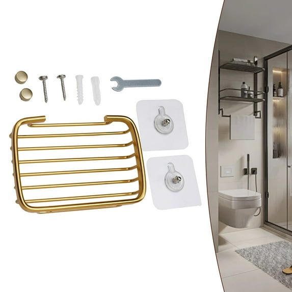 Suction Soap Dish Holder Organizer Bathroom Shower Wall Hanging Sucker Soap Box Light Luxury Shelf Accessories Gold Smile Home