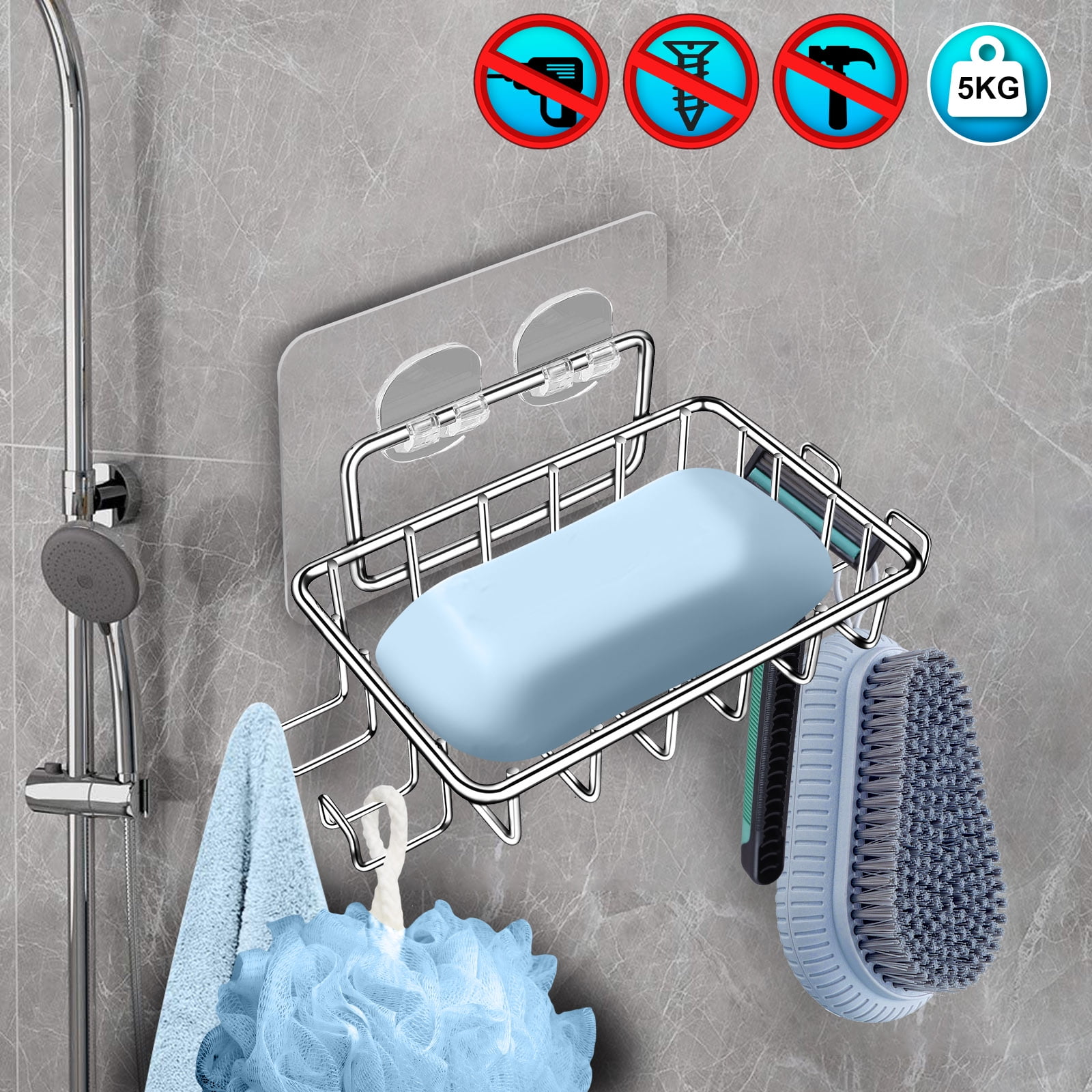 EEEkit Suction Soap Dish, Stainless Steel Shower Organizer with Hooks ...