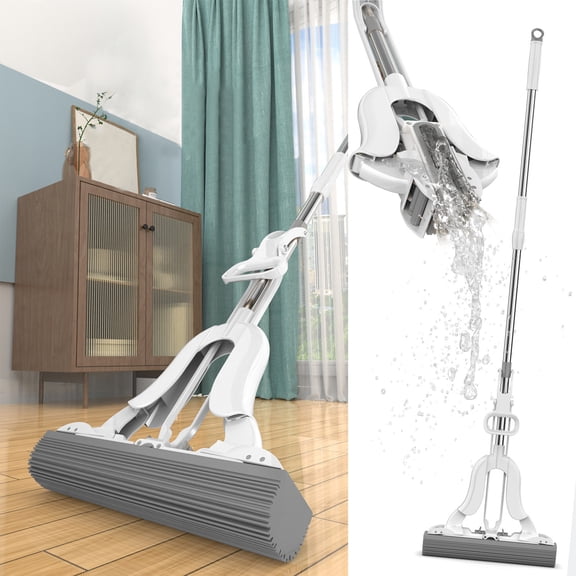 Suction Sponge Foam Mop ,180 ° Rotatable Sponge Mop with Lifting Of Dewatering,Floor Scrubbers Household Cleaning Tool Save 50% off