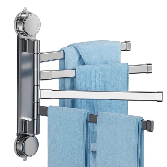 Suction Towel Rack for Bathroom – No Drill Wall Mounted Towel Holder, 4 Rotating Bars, Rustproof Aluminum, Space Saving, Shower Storage, Gun Gray