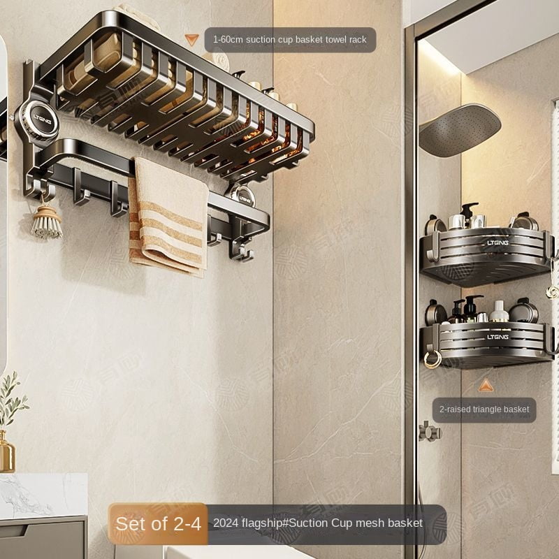 Suction cup bathroom storage shelf without drilling for bathroom towel ...