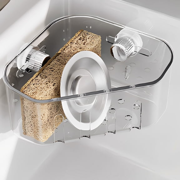 Suction cup corner storage basket with automatic drain