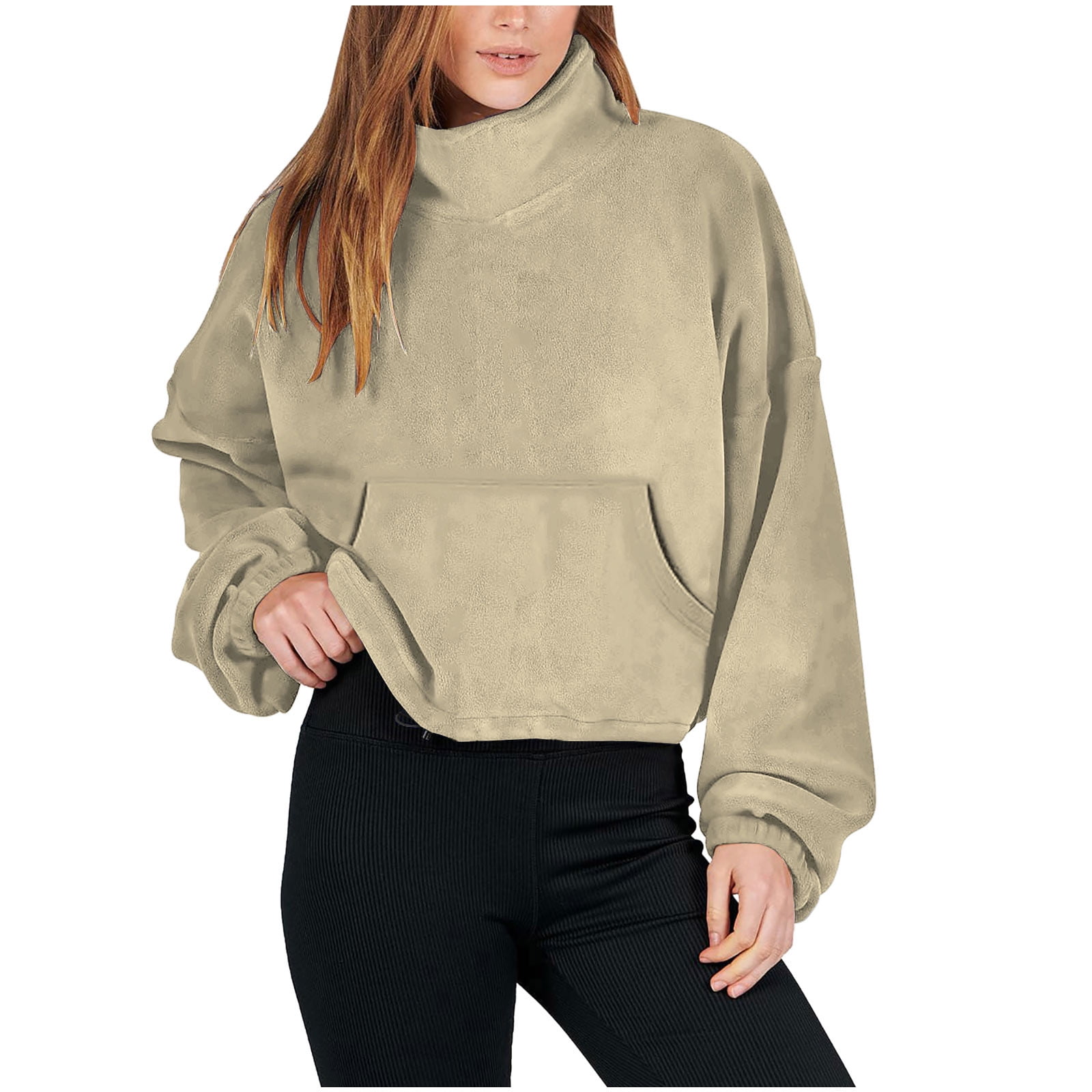 xkwyshop Women's Oversized Fleece Sweatshirts Long Sleeve Crew Neck Pullover  Sweatshirt Casual Hoodie Tops Brown S 