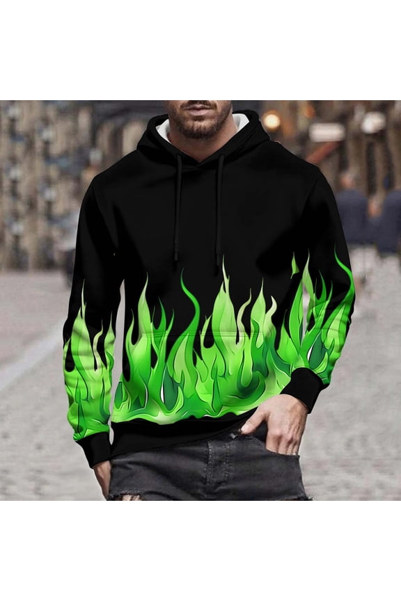 Sudadera Para Mujer Ndbuld Fall And Winter Men And Women Hooded Sweater Flame Printing Pullover Blouse with Pocket Green M