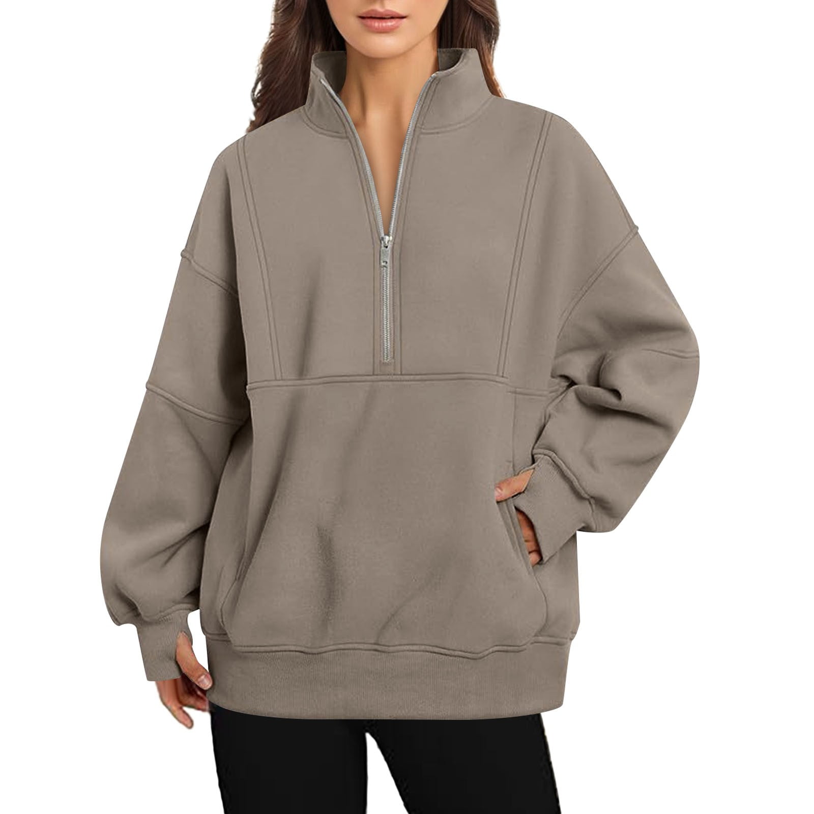 Sudaderas Para Mujer Sweatshirt Women Pullover Casual Sweatshirt Oversize with Zipper Pockets Grey M Walmart