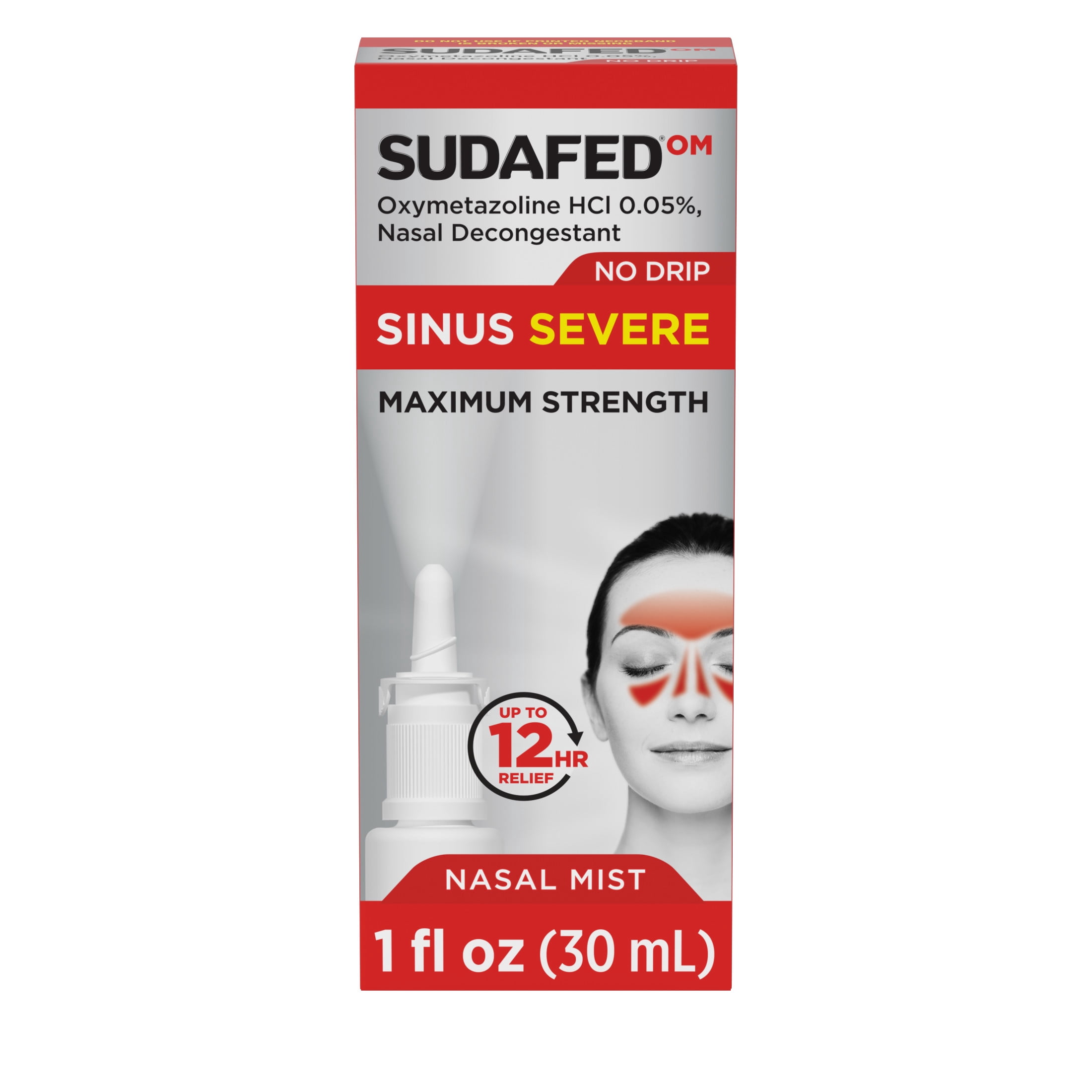 Sudafed OM Sinus Severe No Drip Nasal Spray, Max Strength Decongestant, Oxymetazoline HCl, 1 fl oz