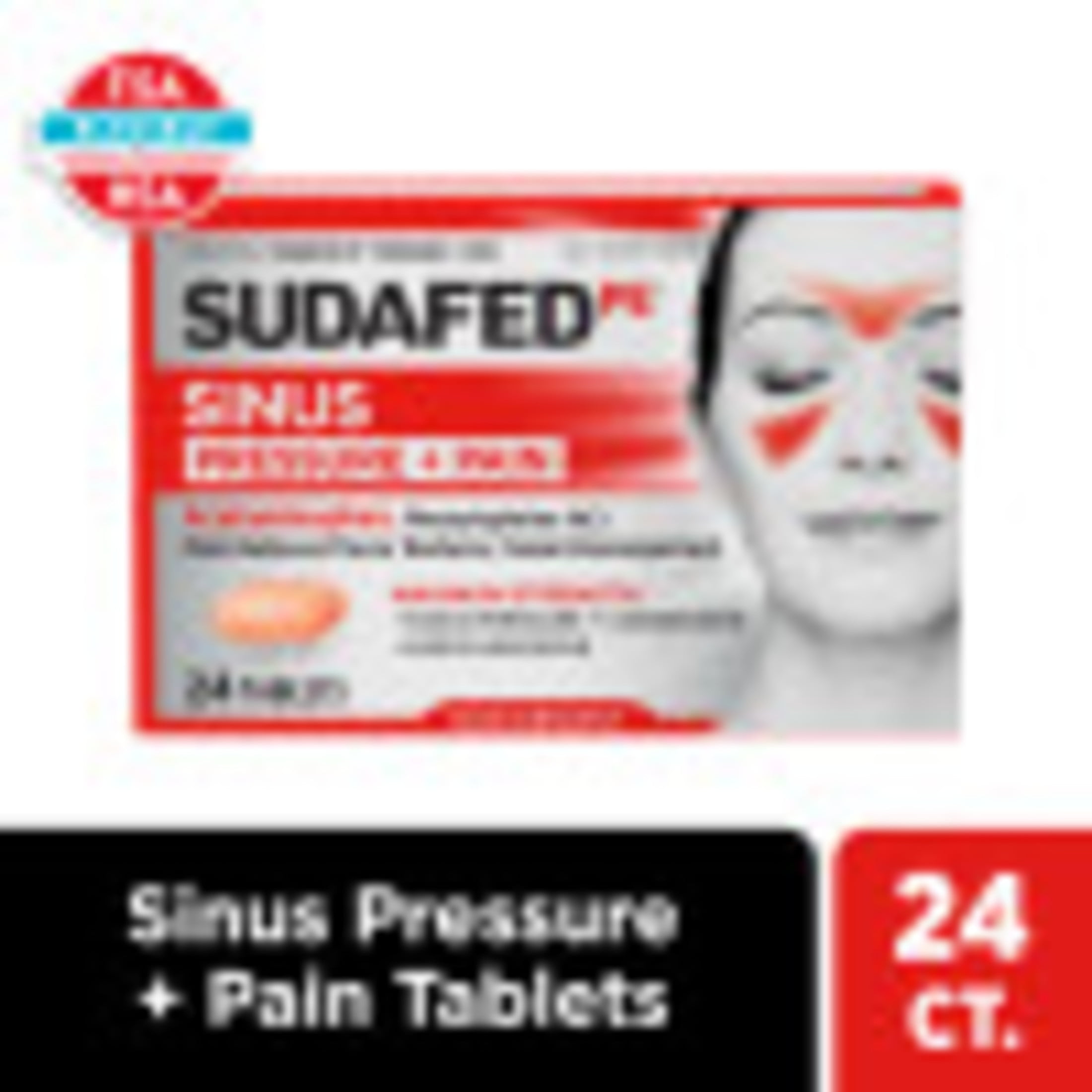 Sudafed PE Sinus Pressure + Pain Relief Decongestant Tablets, 24 Ct