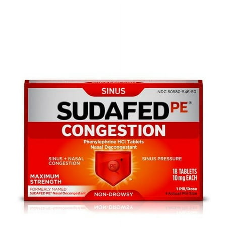 Sudafed PE Congestion Maximum Strength Sinus Pressure and Nasal Congestion Relief Tablets, 18 Ea