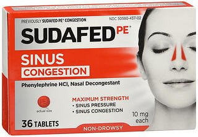 Sudafed PE Congestion and Sinus Relief, Maximum Strength, 36 Count