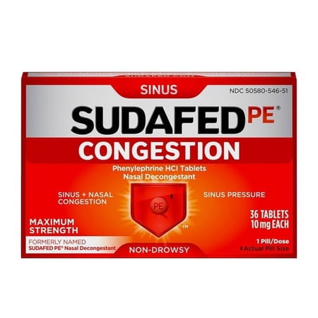Sudafed PE Congestion and Sinus Relief, Maximum Strength Pills, 36 Ea