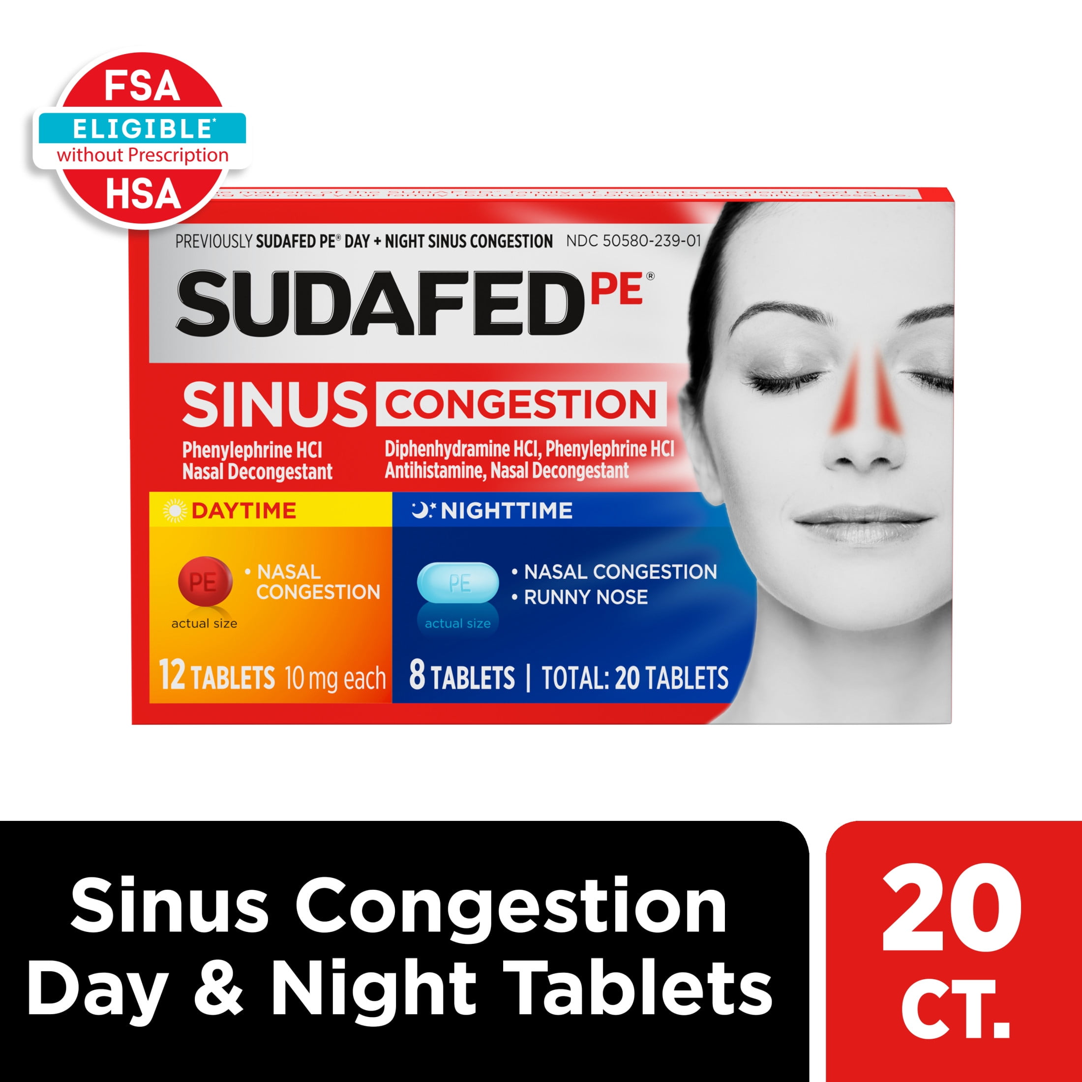 Sudafed PE Day  Night Maximum Strength Sinus Decongestant, 20 Ct