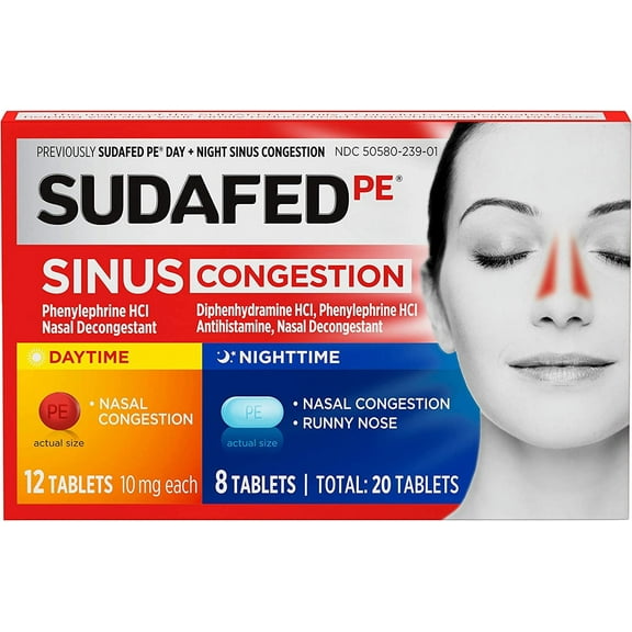 Sudafed PE Day and Night Sinus Congestion Tablets, 20 Ea, 6 Pack