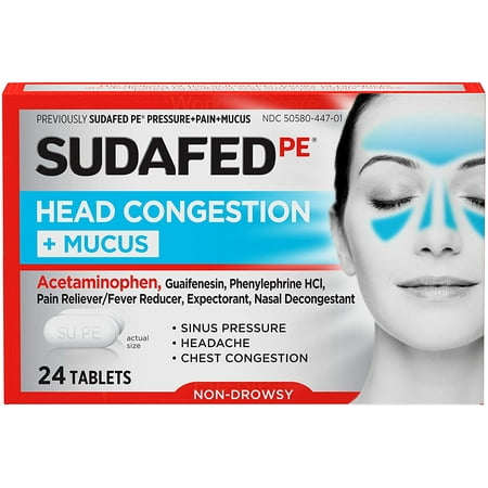 Sudafed PE Head Congestion + Mucus Acetaminophen Tablets, 24 Ct