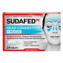 Sudafed PE Sinus Pressure + Pain Relief, Decongestant Tablets, 24 Ct ...