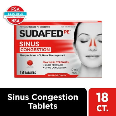 Sudafed PE Maximum Strength Non-Drowsy Sinus Decongestant, 18 Ct