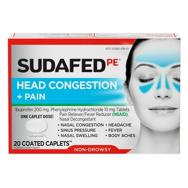 Sudafed PE Non-Drowsy Head Congestion + Pain Relief Caplets, 20 Ct
