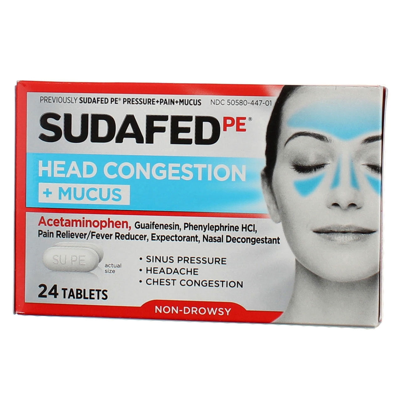 Sudafed PE Pressure + Pain + Mucus Non-Drowsy Caplets For Adults 24 ea (Pack of 3)