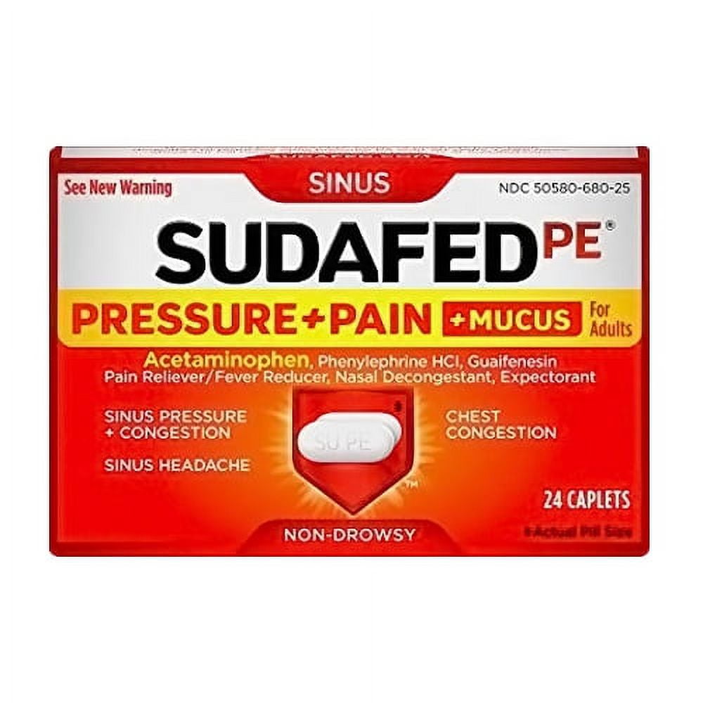 Sudafed PE Pressure, Pain Plus Mucus Relief Caplets for Adults, 24 Ea, 6 Pack