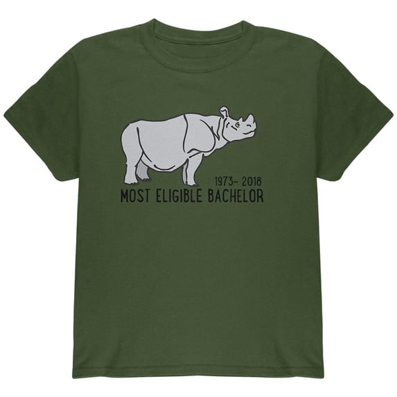 Sudan Last Male White Rhino World's Eligible Bachelor Youth T Shirt Military Green YXL