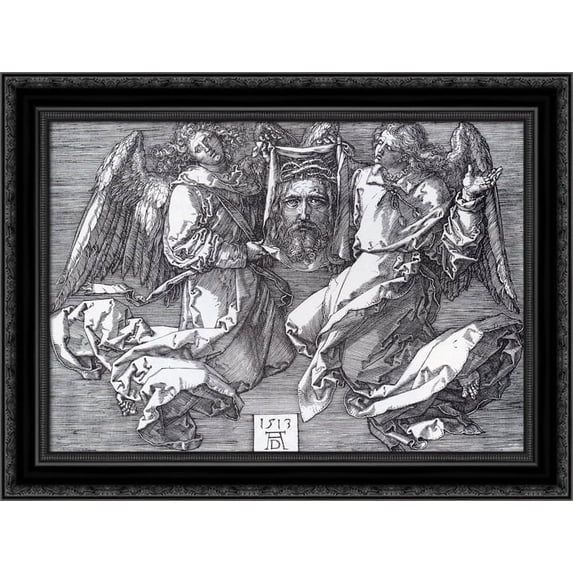Sudarium Displayed By Two Angels 24x19 Black Ornate Wood Framed Canvas Art by Durer, Albrecht