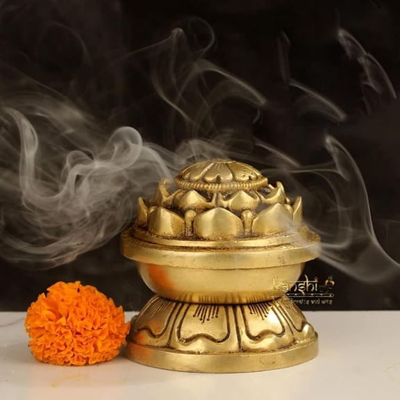 Sudarshan Arts 3.5" Brass DHUNI, Incense Holder, Dhoop Dani, Temple Diya, Incense Burner, Diwali Gift, Prayer Lamp, Religious Dcor