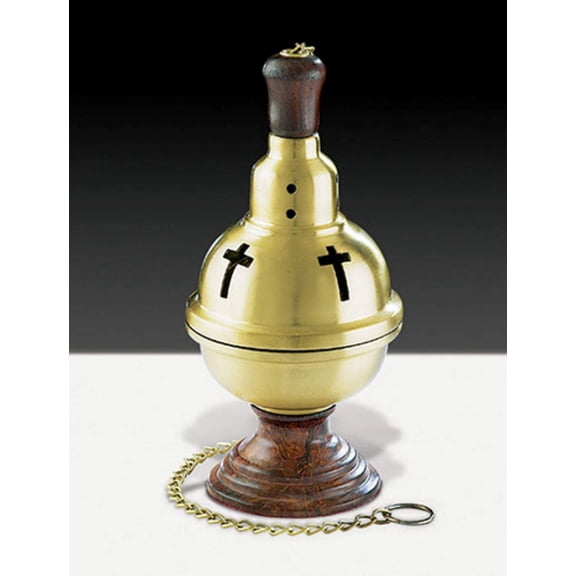 Christian Brands Censer On Wood Base, 4 1/2" Diameter, 9" High, Brown
