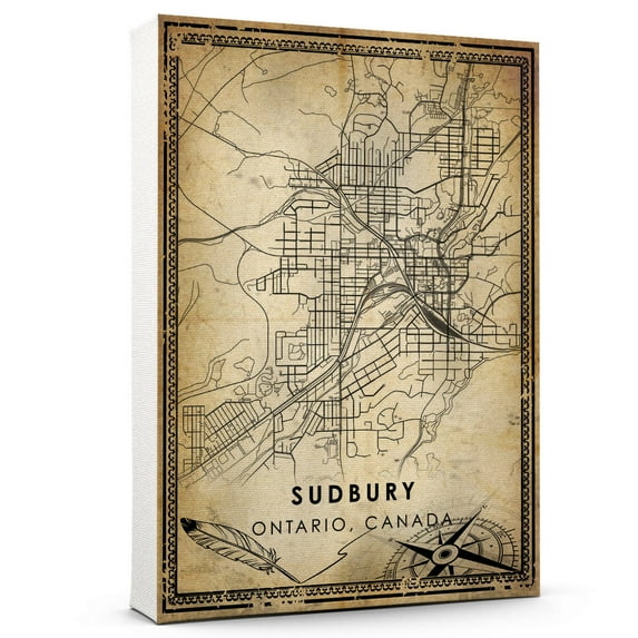 Sudbury Vintage Map Prints Canvas, Ontario Map Art Canvas, Canvas, Sudbury Map City style vintage Canvas , Canvas Wall Art, Street Map Artwork Canvas