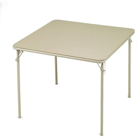 Sudden Comfort 34 by 34 Inch Portable EZ Slide Leg Lock Square Metal Padded Vinyl Top Folding Dining Card Table in Buff Tan
