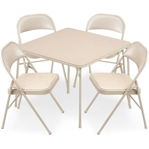 Sudden Comfort 5 Piece 34 x 34 Inch Square Folding Dining Card Table with 4 Padded Folding Chairs Furniture Set for Gatherings and Games, Tan