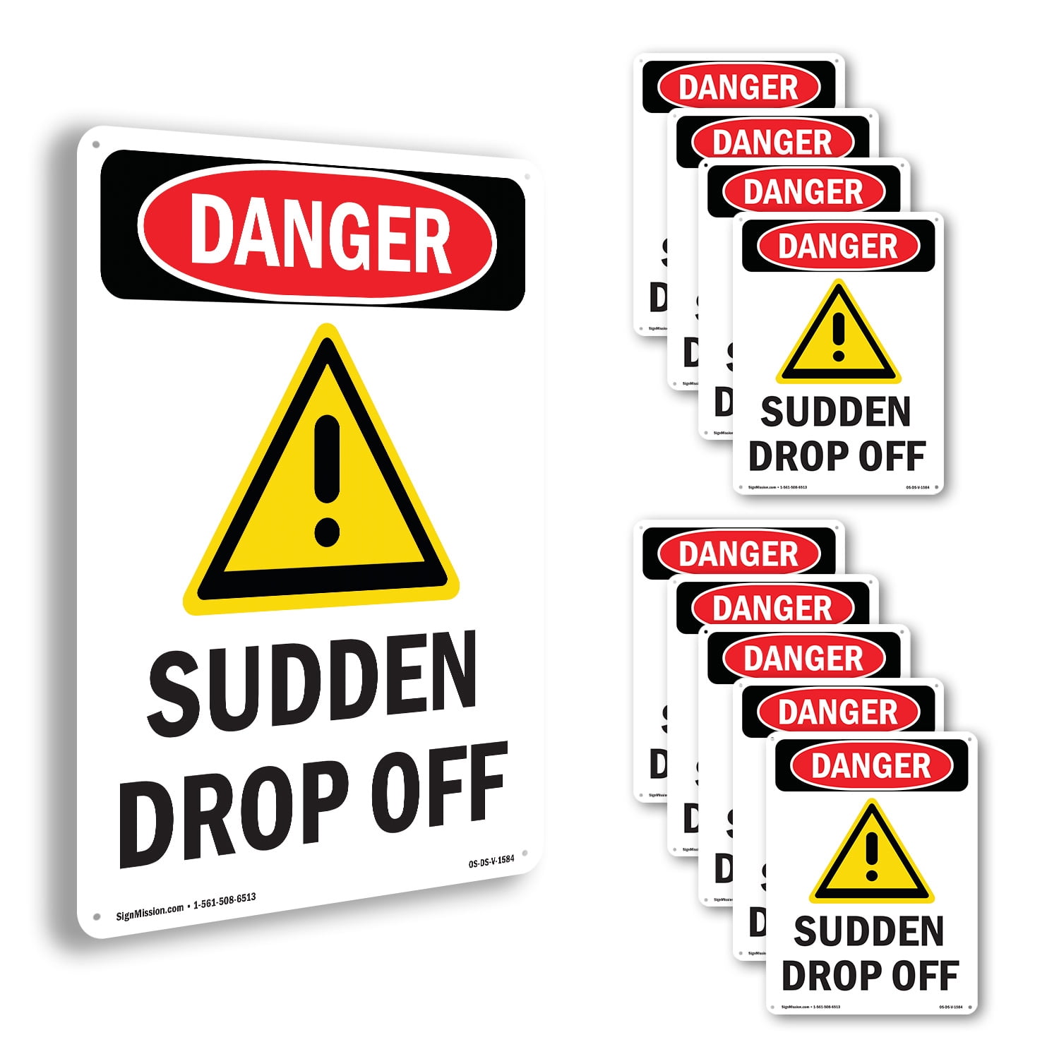 Sudden Drop Off OSHA Danger Aluminum Sign 24 Inch x 18 Inch - 10 Pack ...