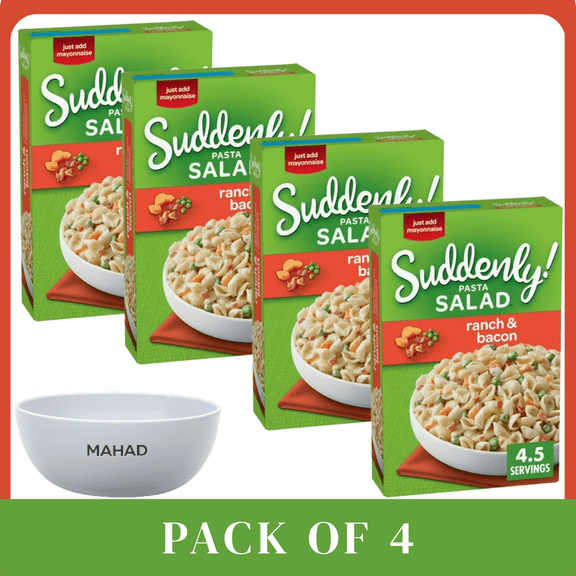 Suddenly Salad Ranch & Bacon Pasta Salad Mix 7.5 oz Box 4 Pack, Easy Ready Pasta Side Dish with Seasoning & Veggies with Bowel by Mahad