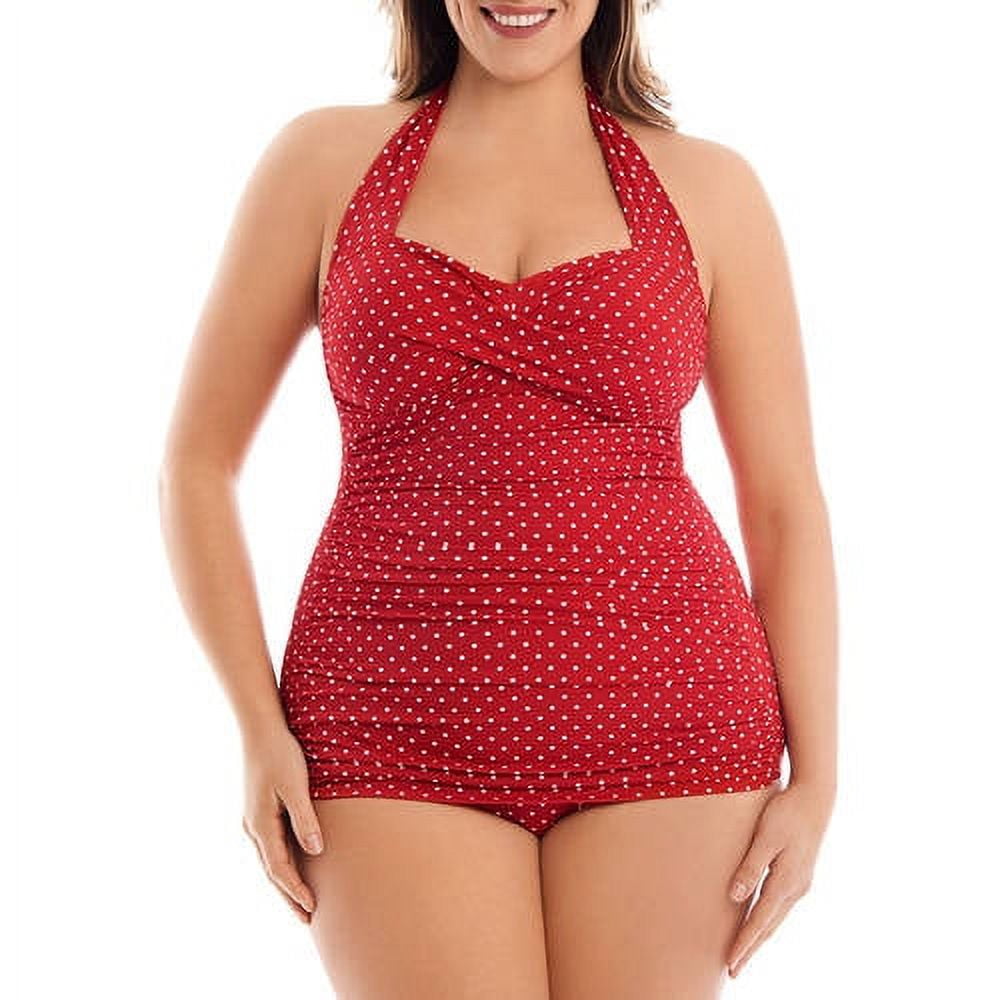 Suddenly Slim By Catalina Women's Plus-Size Slimming Shirred Halter  One-Piece Swimsuit - Walmart.com, image size:1000x1000