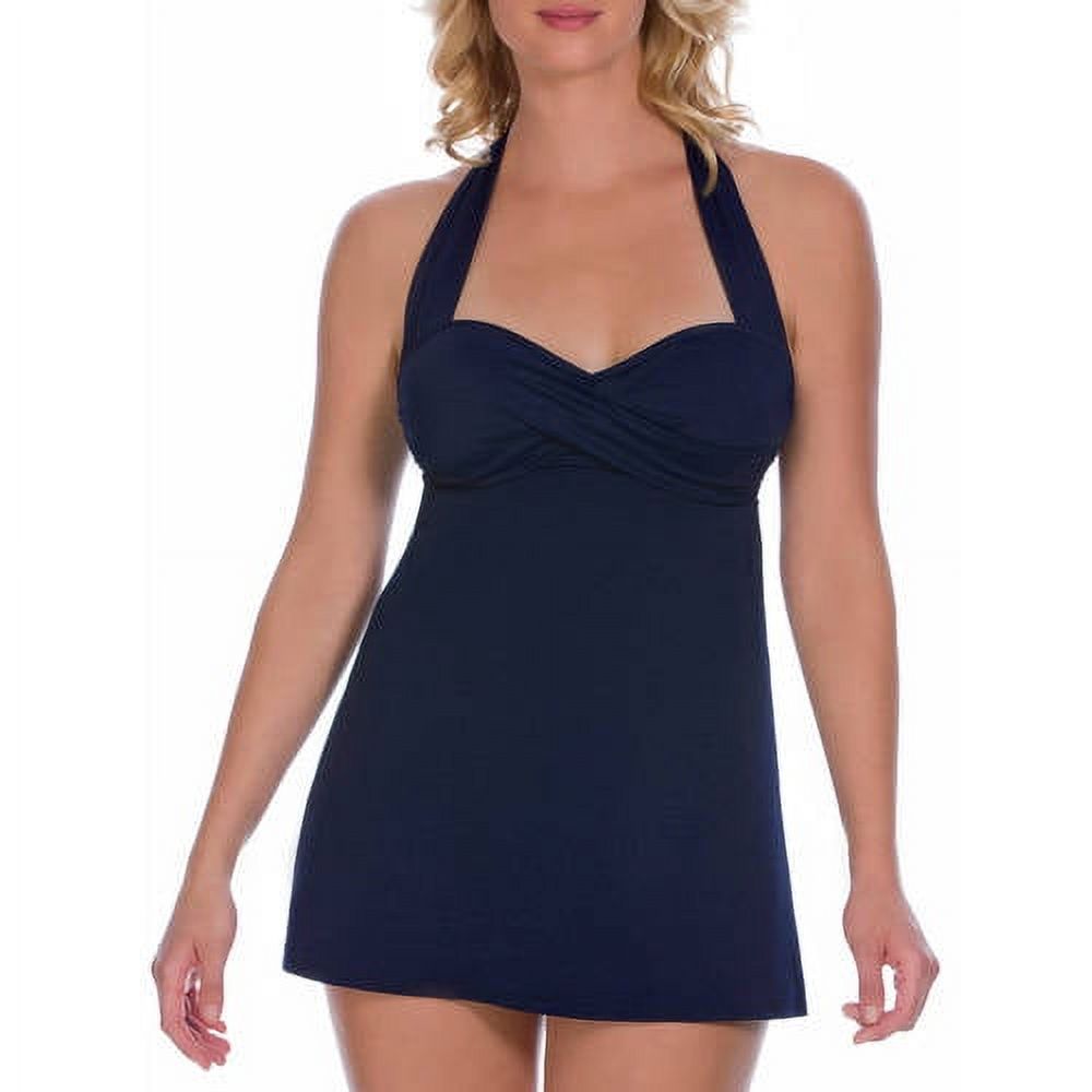 Suddenly Slim Women's Retro Shirred Halter Slimming Swimdress - image 1 of 1