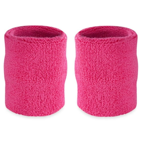Suddora 4” Solid Color Sport Arm Sweatbands Pair, Neon Pink