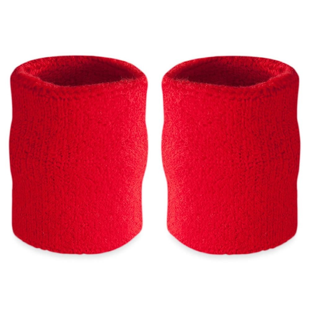 Suddora 4” Solid Color Sport Arm Sweatbands Pair, Red