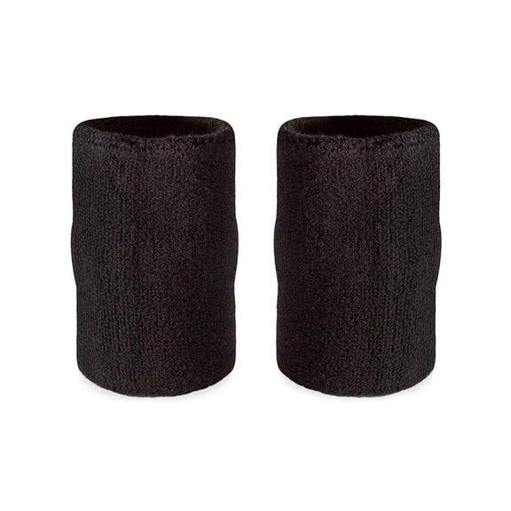 Suddora 6" Solid Color Cotton-Blend Doublewide Wrist or Arm Sweatbands Pair, Black
