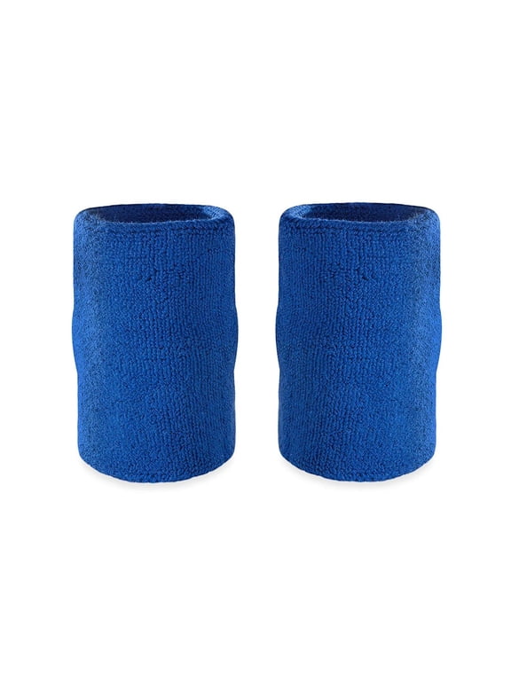 6" Solid Color Cotton-Blend Doublewide Wrist or Arm Sweatbands Pair, Blue